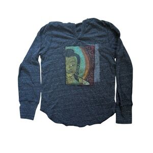 Alternative Earth Painted Vintage Grey Buddha‎ Hooded Long Sleeve T-Shirt XS